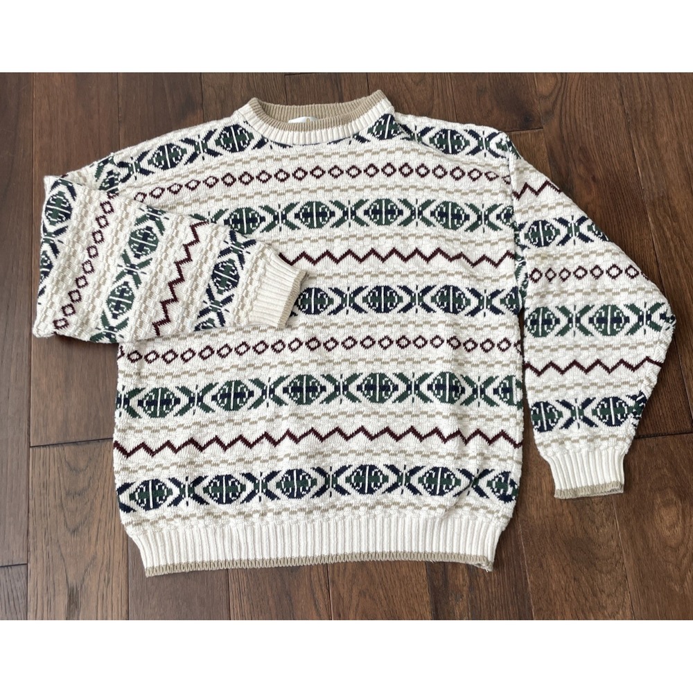 Vintage 90s Bill Blass Menswear White Sweater Made in USA XL‎